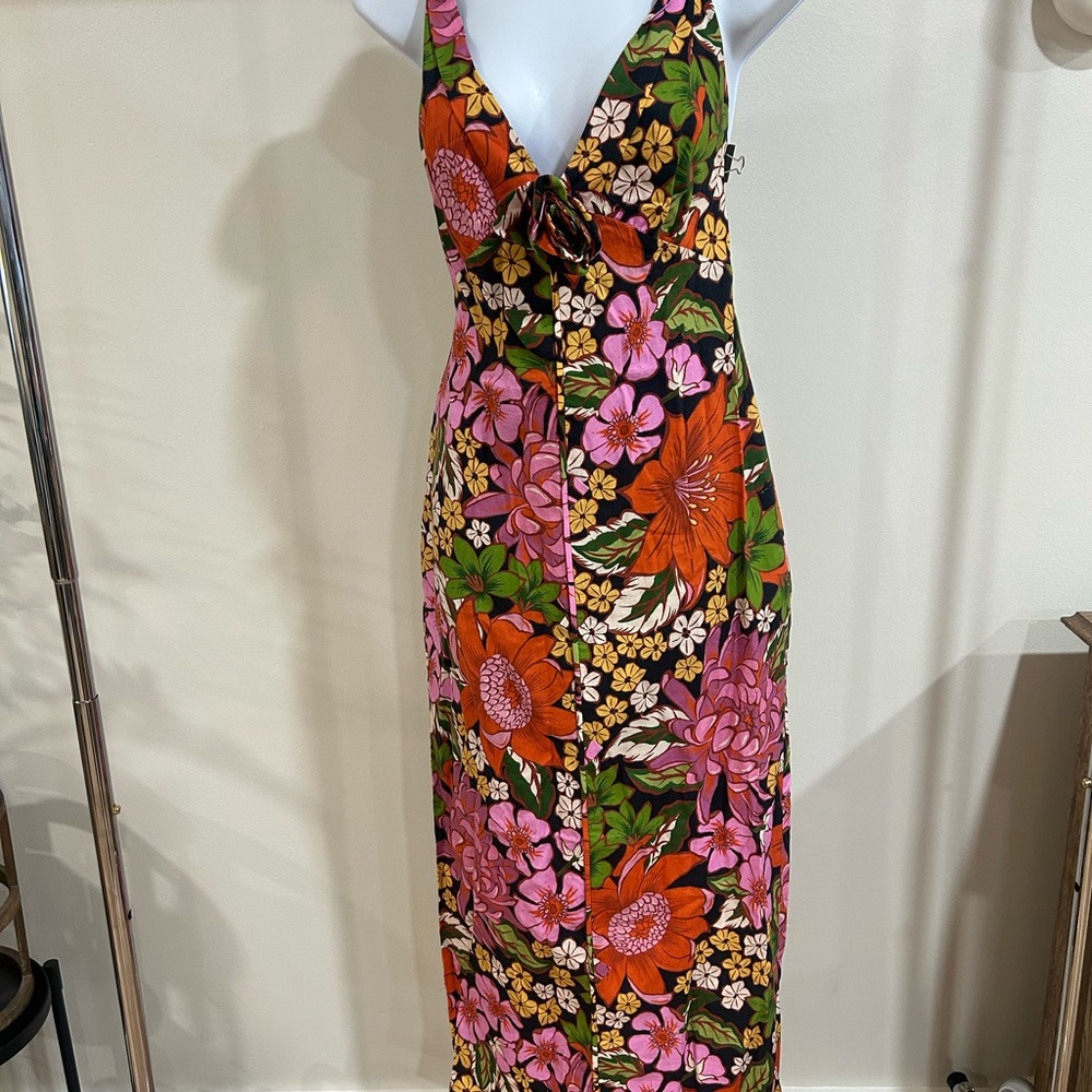FARM Rio Floral Midi Dress in Pink, Orange, and Green - Picture 2 of 5
